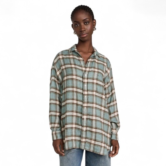 Frank & Eileen Linen Plaid Sage Green Shirt Size M Unisex - Picture 9 of 13